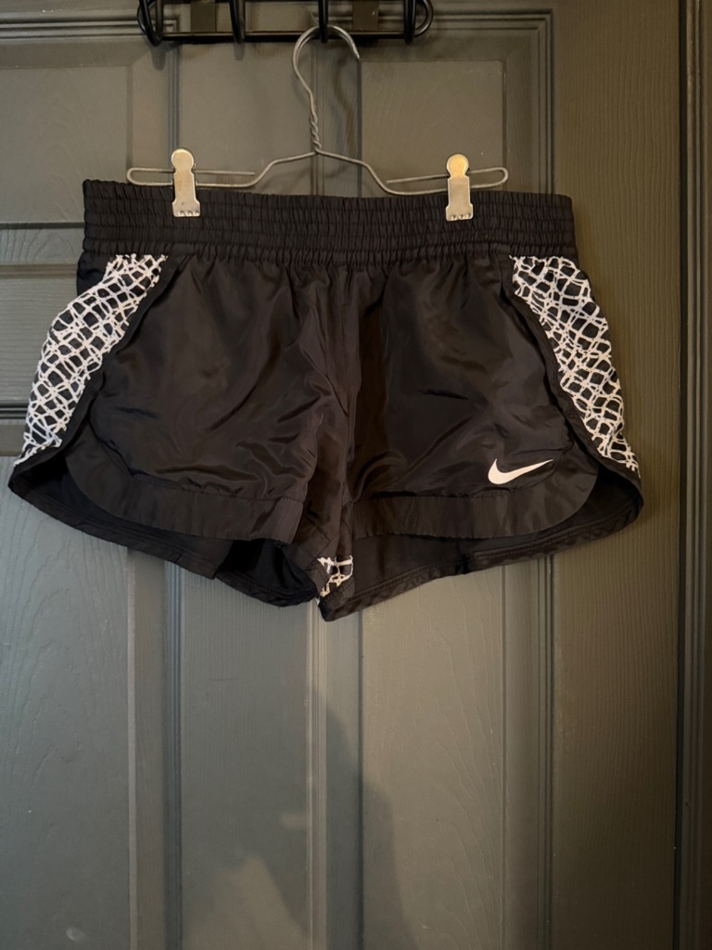 Nike Black Athletic Shorts with White Geometric Trim